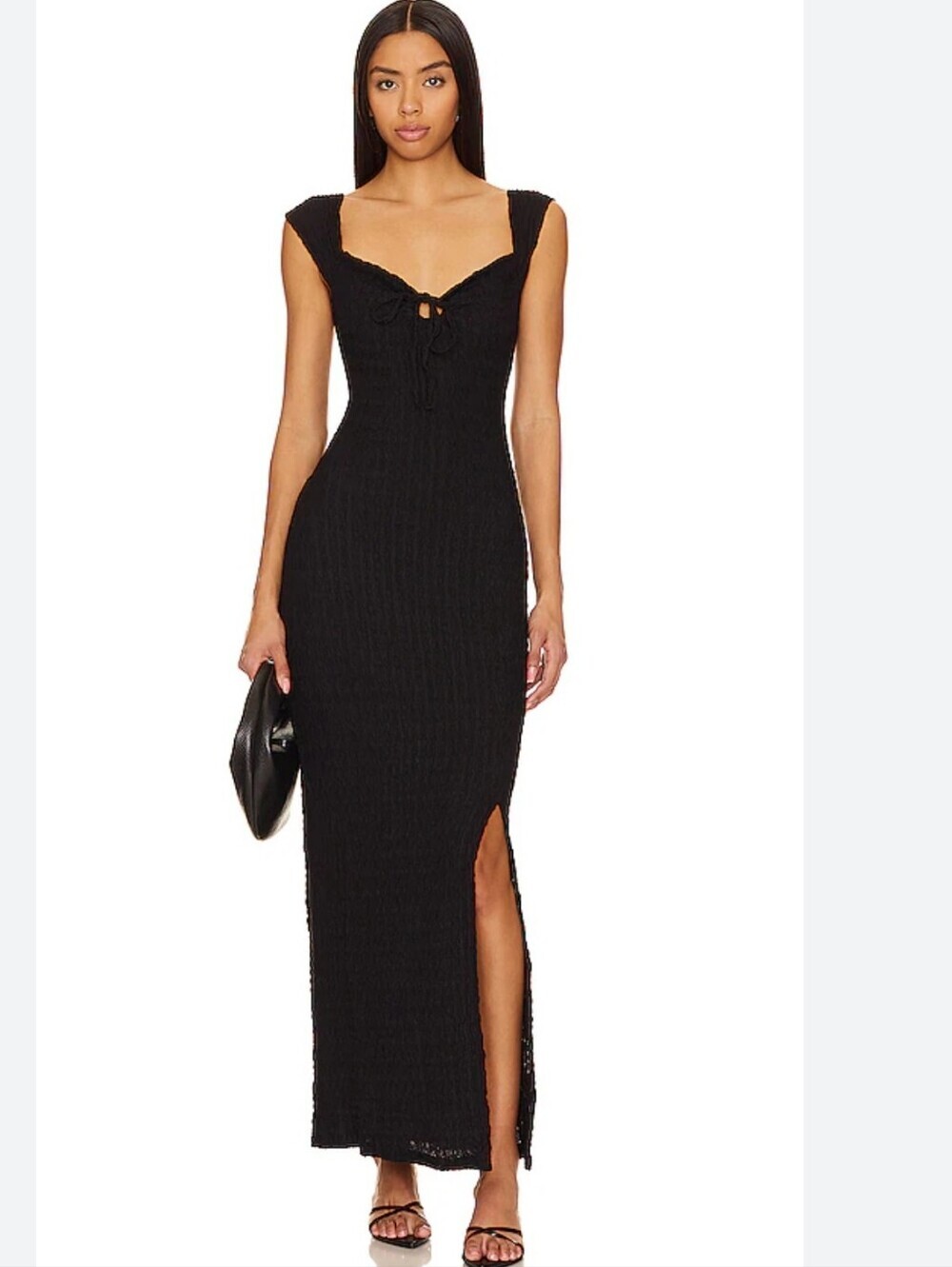 Free People Black Ribbed Maxi Dress with Side Slit
